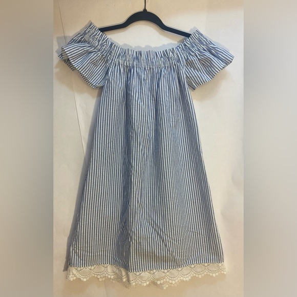 Zara Basic Off Shoulder Blue and White Stripe Dress with Pockets Size XS - Picture 4 of 8